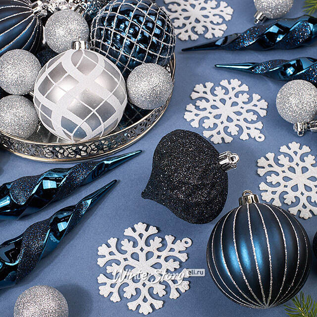 Набор елочных игрушек Glory Brilliance 50 шт бело-синий, 5-16 см, пластик Kaemingk