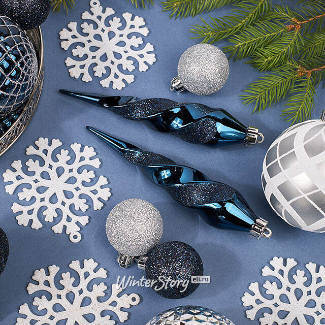 Набор елочных игрушек Glory Brilliance 50 шт бело-синий, 5-16 см, пластик Kaemingk