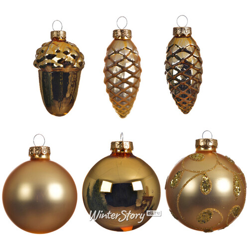 Набор стеклянных елочных игрушек Holiday Brilliance 6-7 см золотой, 20 шт Kaemingk