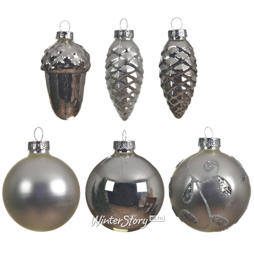 Набор стеклянных елочных игрушек Holiday Brilliance 6-7 см серебряный, 20 шт Kaemingk