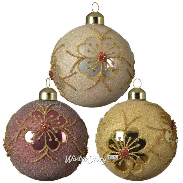 Набор стеклянных шаров Champs de Fleurs 8 см, 3 шт Kaemingk