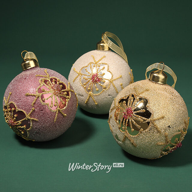 Набор стеклянных шаров Champs de Fleurs 8 см, 3 шт Kaemingk