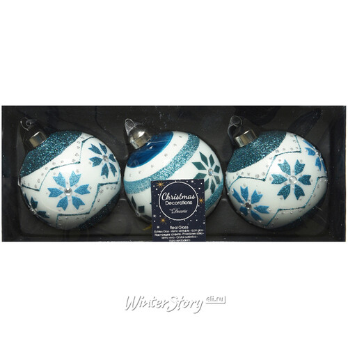 Набор стеклянных шаров Azure Flowers 8 см, 3 шт Kaemingk