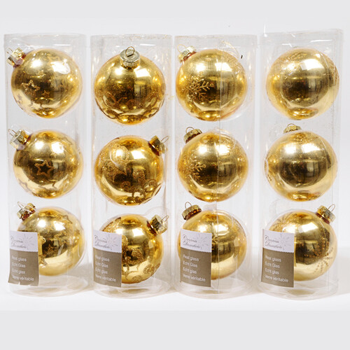 Набор стеклянных елочных шаров Совершенство 7 см золотой, 3 шт Kaemingk
