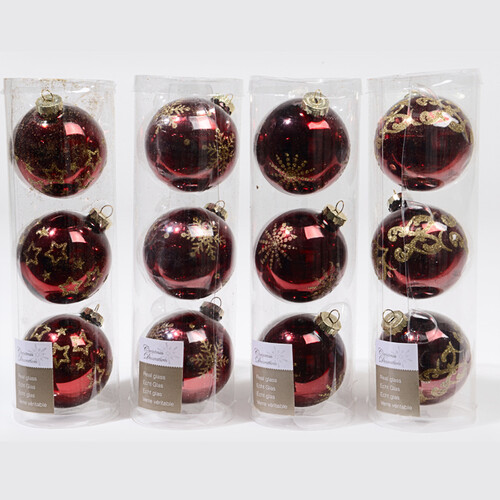 Набор стеклянных елочных шаров Совершенство 7 см бордовый, 3 шт Kaemingk