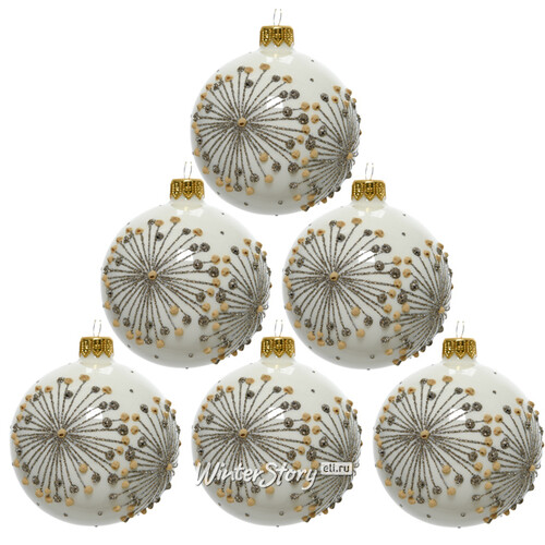 Набор стеклянных шаров Цветочный Фейерверк 8 см, 6 шт, молочный Kaemingk