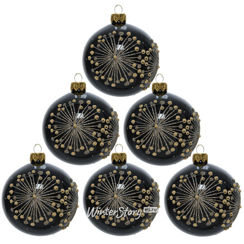 Набор стеклянных шаров Цветочный Фейерверк 8 см, 5 шт, черный, уцененный Kaemingk