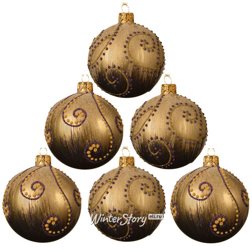 Набор стеклянных шаров Абу-Даби 8 см золотой со сливовым, 6 шт Kaemingk