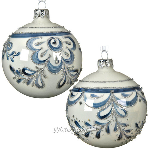 Набор стеклянных шаров Делфтские Цветы 8 см, 6 шт Kaemingk