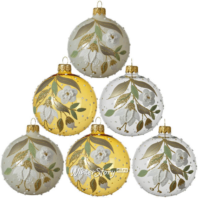 Набор стеклянных шаров Pamphili Bianca 8 см, 6 шт Kaemingk