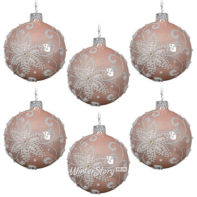Набор стеклянных шаров Glenshi - Розовые Румяна 8 см, 6 шт Kaemingk