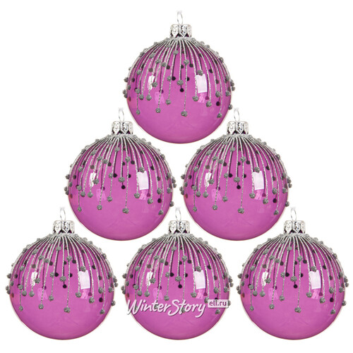 Набор стеклянных шаров Новогодние Искры 8 см пурпурный шелк, 6 шт Kaemingk