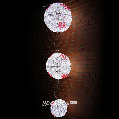 Каскад светящихся шаров, 165 см, уличный, прозрачные акриловые нити, 300 холодных белых светодиодов, IP65 Экорост