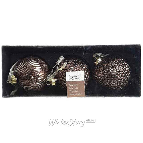 Набор винтажных елочных шаров Ринальдо 8 см темный шоколад, 3 шт, стекло Kaemingk