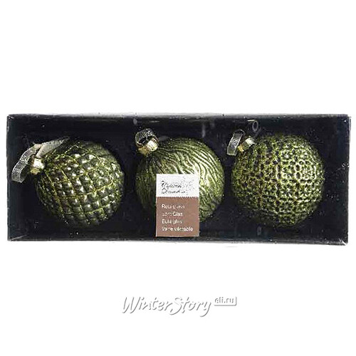 Набор винтажных елочных шаров Ринальдо 8 см оливковый, 3 шт, стекло Kaemingk