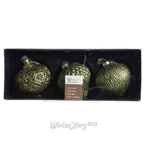 Набор винтажных елочных шаров Ринальдо - Тыковки 8 см оливковый, 3 шт, стекло Kaemingk