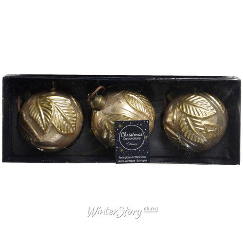 Набор винтажных елочных шаров Венский Лес 10 см медное золото, 3 шт, стекло Kaemingk