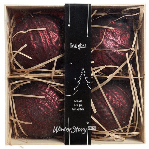 Набор винтажных елочных шаров Бонжур 10 см бордовый, 4 шт, стекло Kaemingk