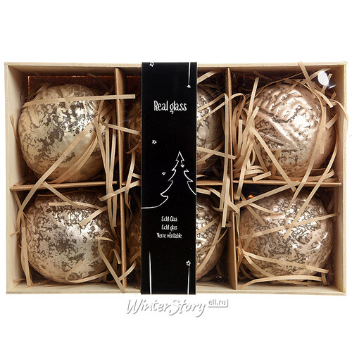Набор винтажных елочных шаров Бонжур 8 см перламутровый, 6 шт, стекло Kaemingk