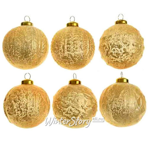 Набор винтажных елочных шаров Бонжур 8 см золотой, 6 шт, стекло Kaemingk