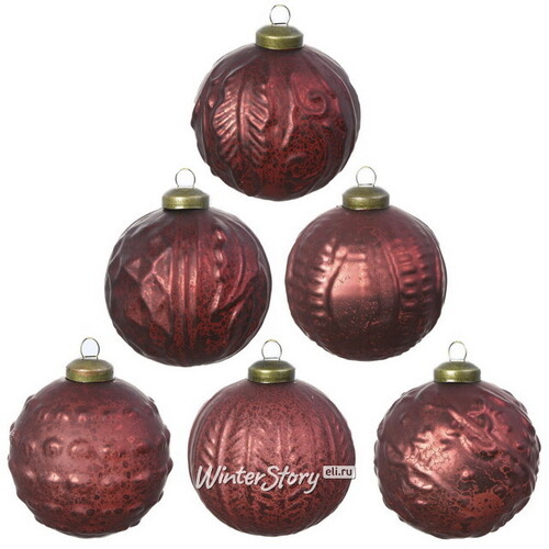 Набор винтажных елочных шаров Бонжур 8 см бордовый, 6 шт, стекло Kaemingk