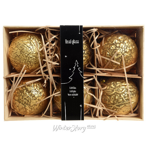 Набор винтажных елочных шаров Бонжур 6 см золотой, 6 шт, стекло Kaemingk