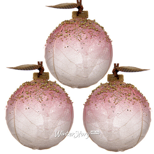 Набор стеклянных шаров Прованс 8 см розовый, 3 шт Kaemingk