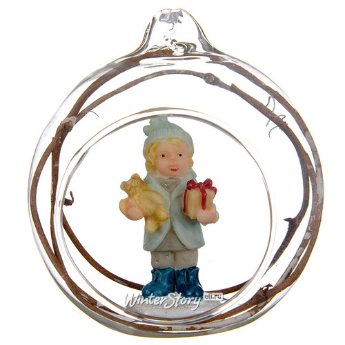 Стеклянный шар с композицией Ретро - Девочка с Мишкой 8 см, подвеска Kaemingk