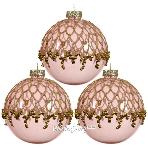Набор стеклянных шаров Люневиль 8 см розовый, 3 шт, уцененный Kaemingk