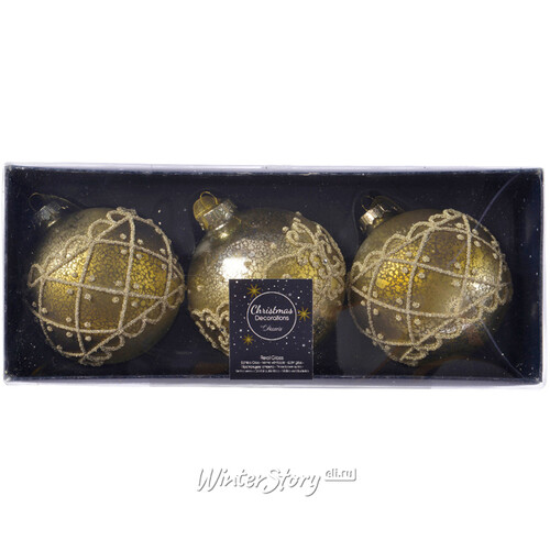 Набор стеклянных шаров Микеланджело 8 см оливковый бархат, 3 шт Kaemingk