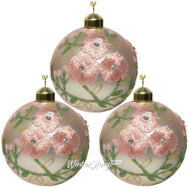 Набор стеклянных шаров Антуанетта 8 см, 3 шт, розовый Kaemingk