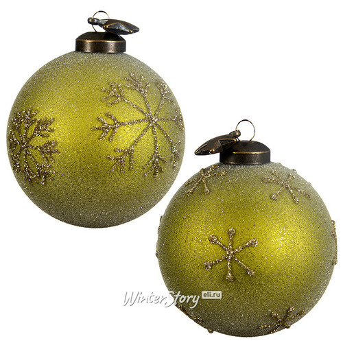 Набор стеклянных шаров Снежинки 8 см, оливковый, 12 шт Kaemingk