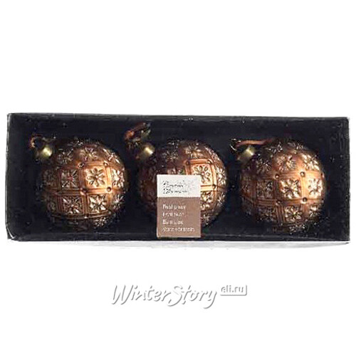 Набор винтажных елочных шаров Ринальдо 8 см шоколадный трюфель, 3 шт, стекло Kaemingk