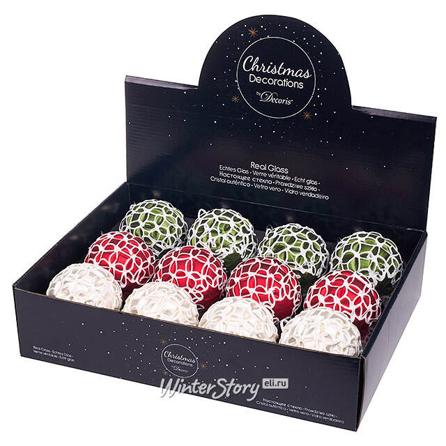 Набор стеклянных шаров Цветочная Симфония 8 см, 12 шт Kaemingk