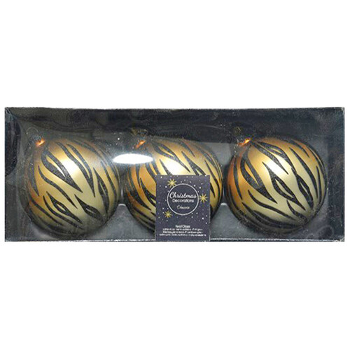 Набор стеклянных шаров Сафари Шик: Tiger Print 8 см, 3 шт Kaemingk