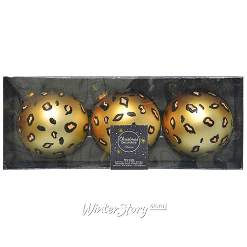 Набор стеклянных шаров Сафари Шик: Leo Print 8 см, 3 шт Kaemingk