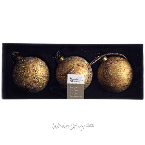 Набор винтажных елочных шаров Ренессанс 8 см золотой, 3 шт, стекло Kaemingk