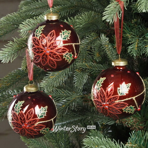 Набор стеклянных шаров Рождественская Сюита 8 см бордовый, 3 шт Kaemingk