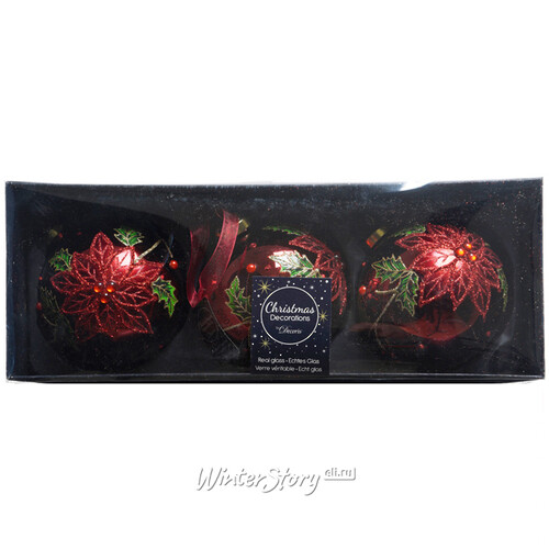Набор стеклянных шаров Рождественская Сюита 8 см бордовый, 3 шт Kaemingk