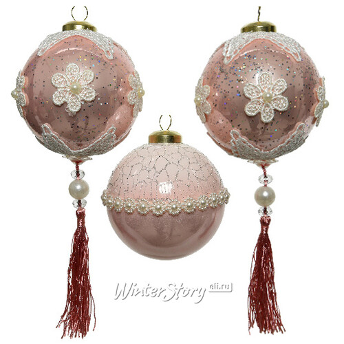 Набор стеклянных шаров Французские Кружева 8 см розовый бутон, 3 шт Kaemingk