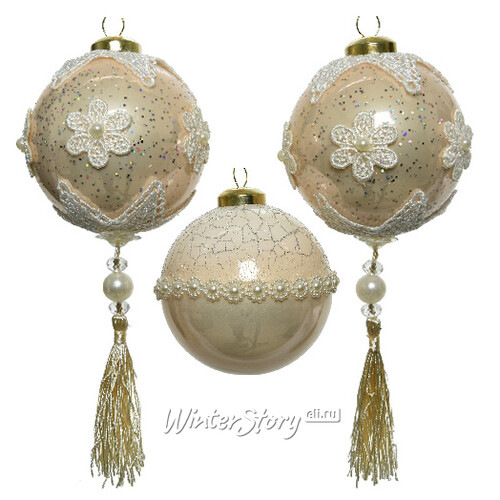 Набор стеклянных шаров Французские Кружева 8 см перламутровый, 3 шт Kaemingk