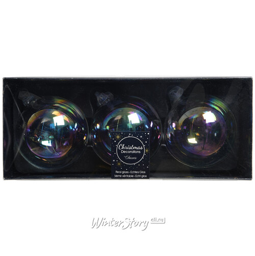 Набор стеклянных шаров Мыльные Пузыри 8 см прозрачный перламутр, 3 шт Kaemingk