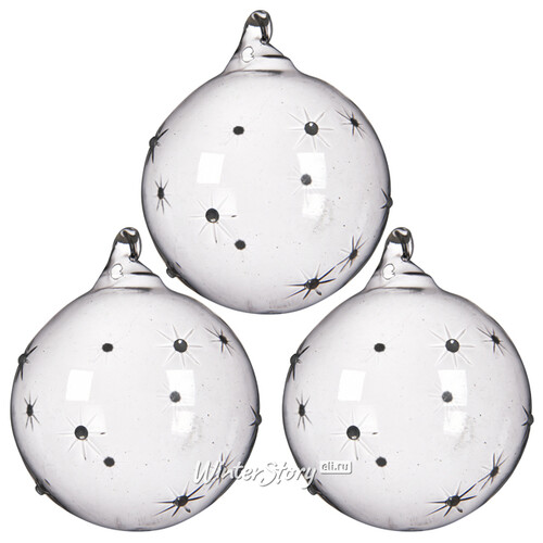 Набор стеклянных шаров Звездные Капельки 8 см прозрачный серый, 3 шт Kaemingk