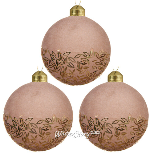 Набор стеклянных шаров Флора-де-Виль 8 см розовый, 3 шт Kaemingk
