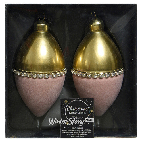 Набор елочных игрушек Делакруа 13 см, 2 шт, золотой с розовым, стекло Kaemingk