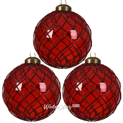 Набор стеклянных шаров Акапелла 8 см красный прозрачный, 3 шт Kaemingk