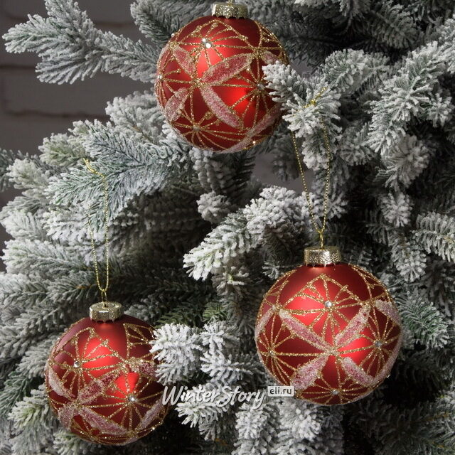 Набор стеклянных шаров Монпелье 8 см красный, 3 шт Kaemingk