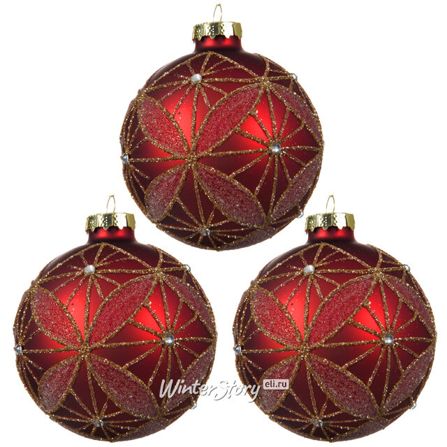 Набор стеклянных шаров Монпелье 8 см красный, 3 шт Kaemingk