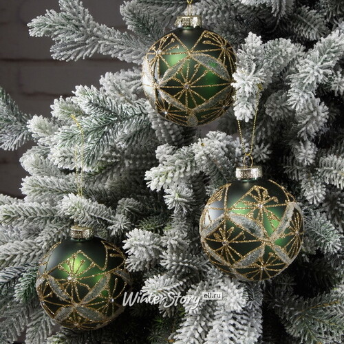 Набор стеклянных шаров Монпелье 8 см зеленый, 3 шт Kaemingk