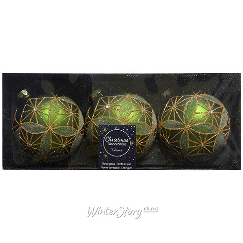 Набор стеклянных шаров Монпелье 8 см зеленый, 3 шт Kaemingk